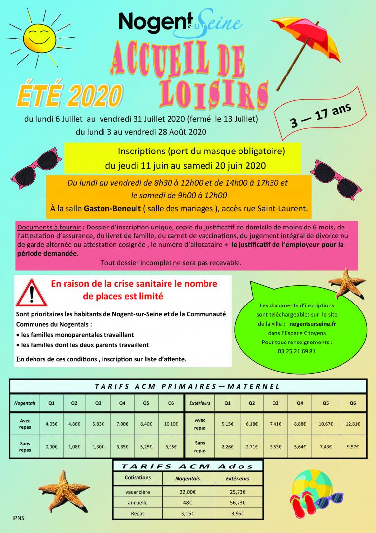 Inscriptions aux accueils de loisirs été 2020