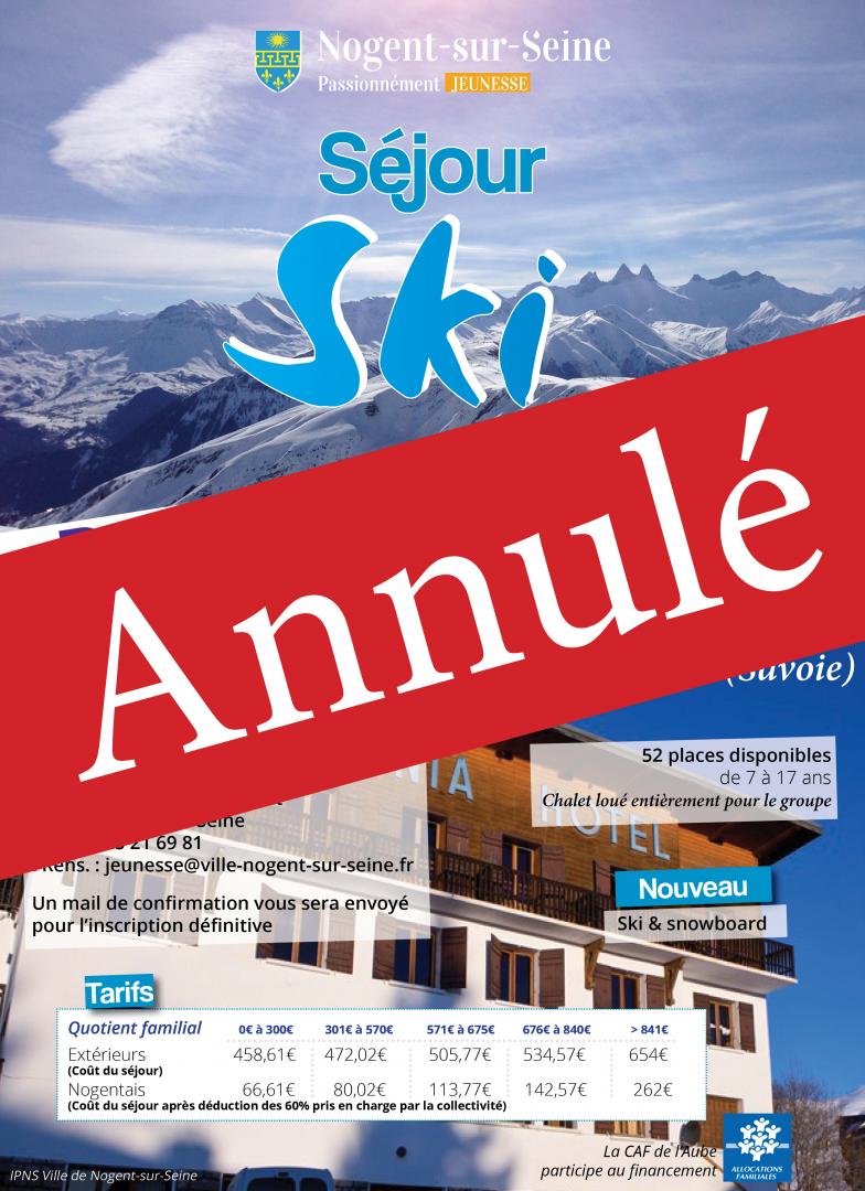 ANNULATION du séjour ski pour les 7-17 ans