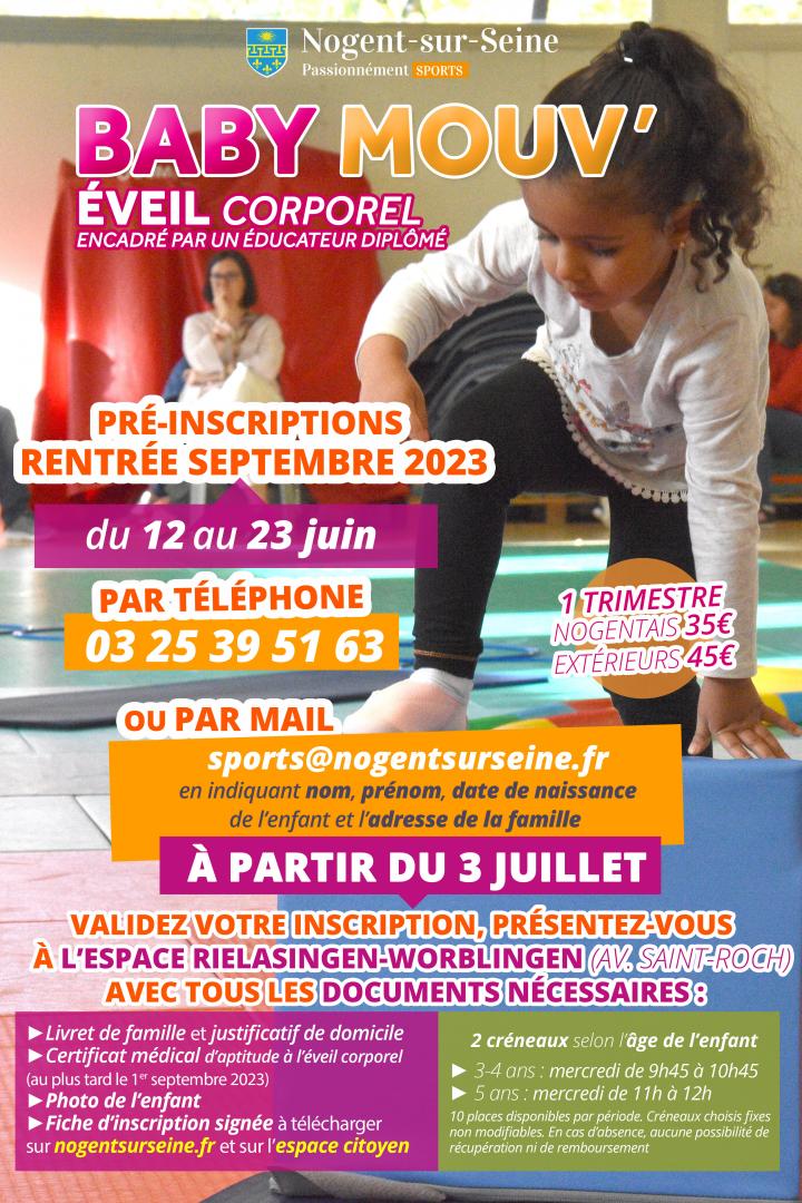 Pré-inscriptions Baby mouv' 2023